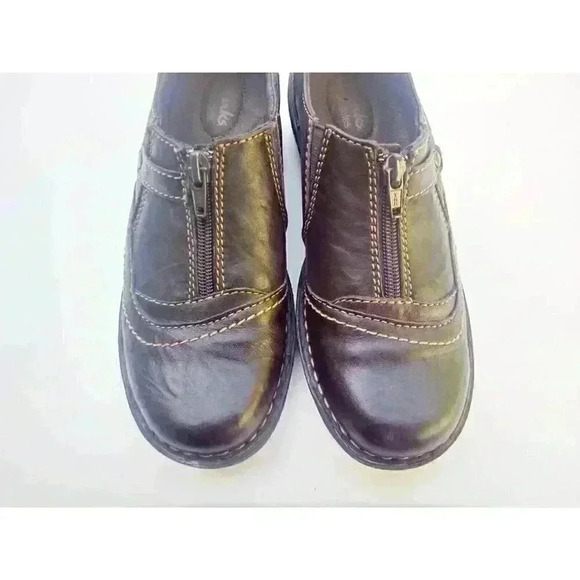 Clarks Womens Loafers Shoes Brown Leather Round Toe Front Zipper 7M - Picture 5 of 9